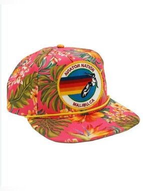 Aviator Nation Malibu Pink Tropical Floral Snapback Trucker Hat OS Surf Beach